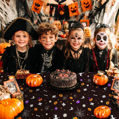 OQOQ Halloween Tablecloth (3 Packs, Black), 108x54 Inches Halloween Plastic Table Cloth Disposable Party Favors Pumpkin Boo for Outdoor Indoor Table Decor Backdrop Banner Party Supplies