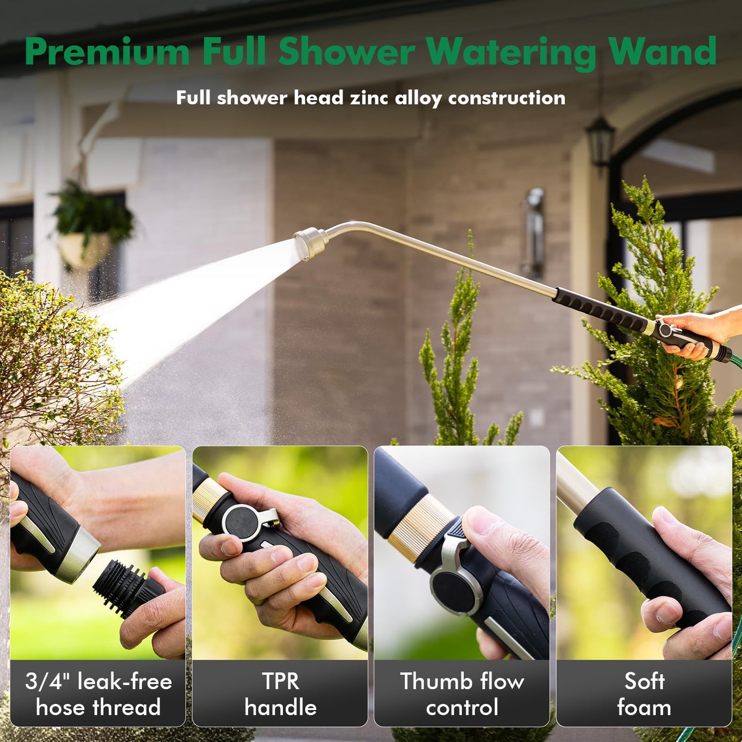 RESTMO Extra Long 36 Inches Watering Wand, Heavy Duty Metal Hose Wand with Thumb Flow Control, Gentle Soft Full Shower Sprayer Wand for Hanging Baskets, Shrubs, Plants, Flowers, Garden and Lawn