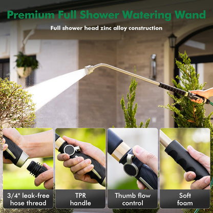 RESTMO Extra Long 36 Inches Watering Wand, Heavy Duty Metal Hose Wand with Thumb Flow Control, Gentle Soft Full Shower Sprayer Wand for Hanging Baskets, Shrubs, Plants, Flowers, Garden and Lawn
