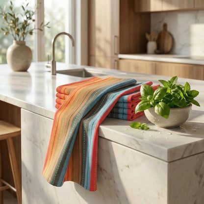 Urban Villa Kitchen Towels 100% Cotton Dish Towels for Kitchen (Set of 6) 20"x30" Highly Absorbent Kitchen Linen Set with Hanging Loop Dish Cloths Perfect for Drying Dishes Cleaning Towels - Red Multi