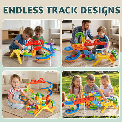 Wdebay Click Rail Electric Train Set 3D Magic Flexible Race Track for Kids 3 4 5 6 7 8 Years Old, Race Car Track with Anti-Gravity, Educational STEM Toy for Boys Girls Birthday (Ultimate Set)
