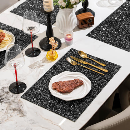 Cumouna Black Placemat, Sparkle Glitter Rhinestones Table Mat Crushed Diamond Rectangle Table Placemat 12 x 18 inch for Home Kitchen Dinning Christmas Thanksgiving Fall New Year Decorations