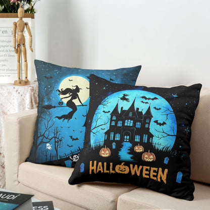 Kwlegh Halloween Pillow Covers 18x18 Set of 2 Witch Castle Throw Pillow Covers Horror Full Moon Night Pillow Case Bat Ghost Pumpkin Cushion Case for Holiday Party Home Decor Couch Sofa