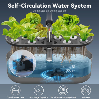 inbloom 12 Pods Hydroponics Growing System Kit, Herb Garden Planter Indoor Kit, Indoor Gardening Hydroponics Growing System with 4.2L Water Pump, Height Adjustable, Gifts for Woman, Transparent Black