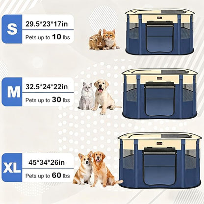 Dog Playpen, Pet Playpen, Foldable Kitten cage Puppy Play Pen, Portable Dog Kennel Tent Crate, Indoor Outdoor Travel Camping Use for Small Animals with Carrying Case (Blue XL)