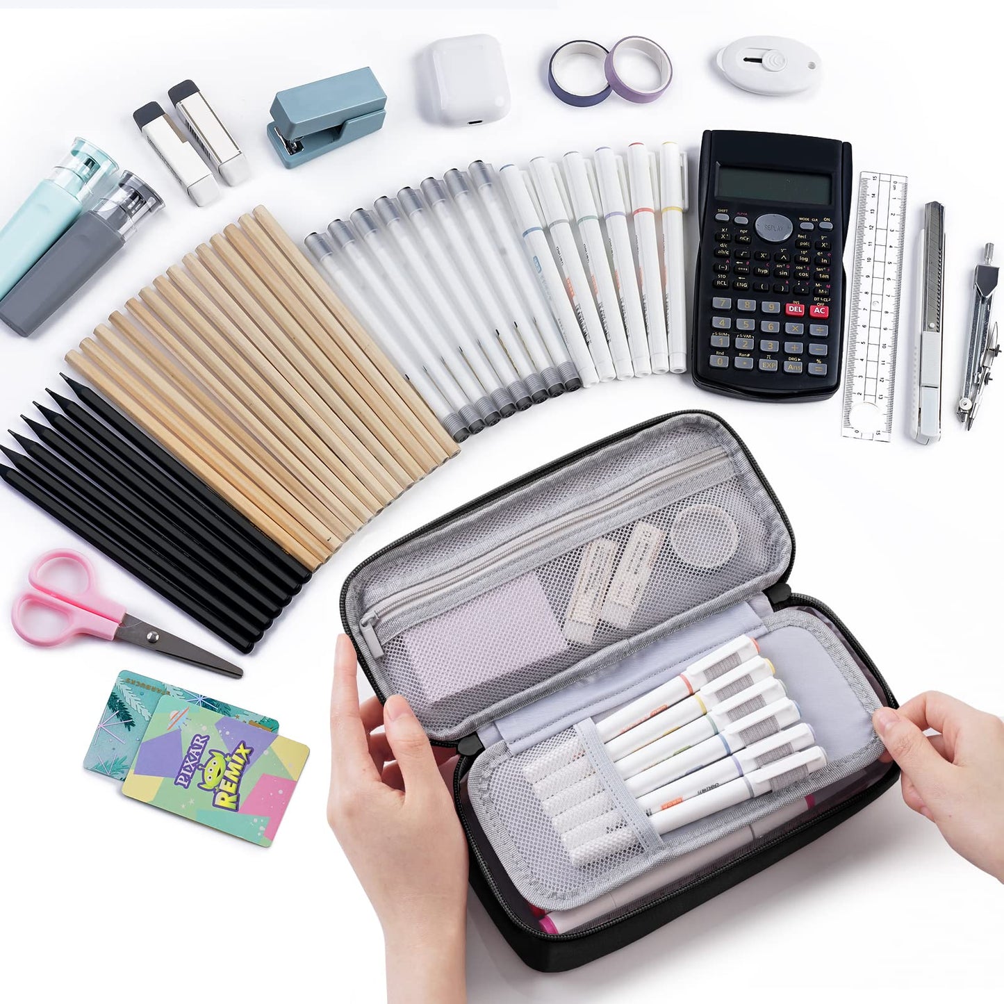 WEMATE Back to School Pencil Case - Large Pencil Pouch with Zipper Organizer for College, High School, Cute Waterproof Pencil Bag, Pencil Box for Teachers Black