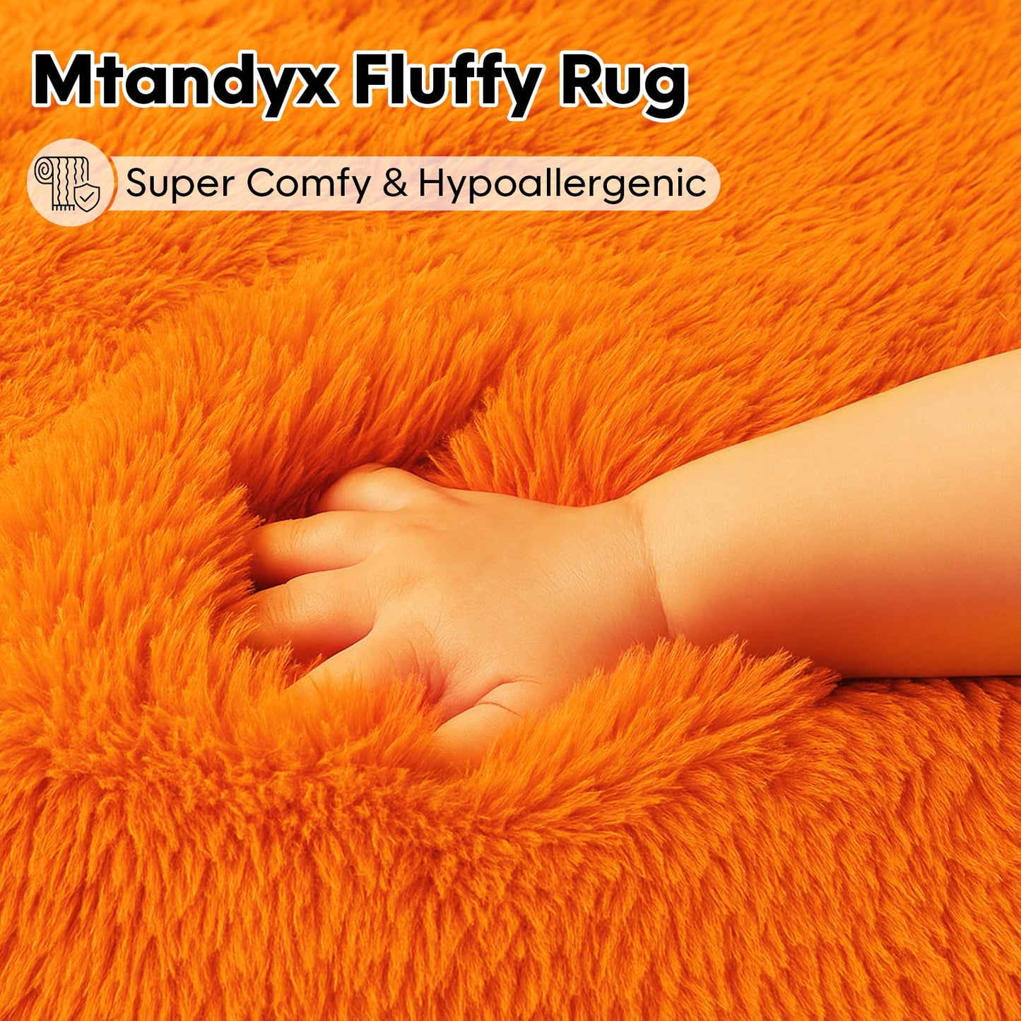 Mtandyx 5x7 Plush Fluffy Area Rugs, Large Soft Carpet, Upgraded Non-Slip Rectangular Rug for Living Room, Bedroom, Kids Room, Dorm,Modern Home Decor Aesthetic,Orange.