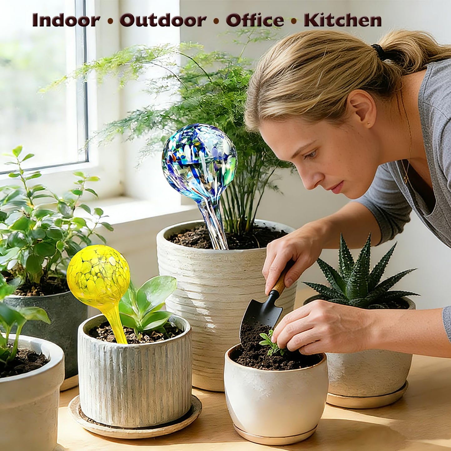 Plant Self Watering Globes – 6 Pack Small Colorful Glass Plant Watering Device for Indoor Pots, Self Watering Bulbs for Vacation Plant Care, Drip Irrigation System, Garden Patio Hanging Plants