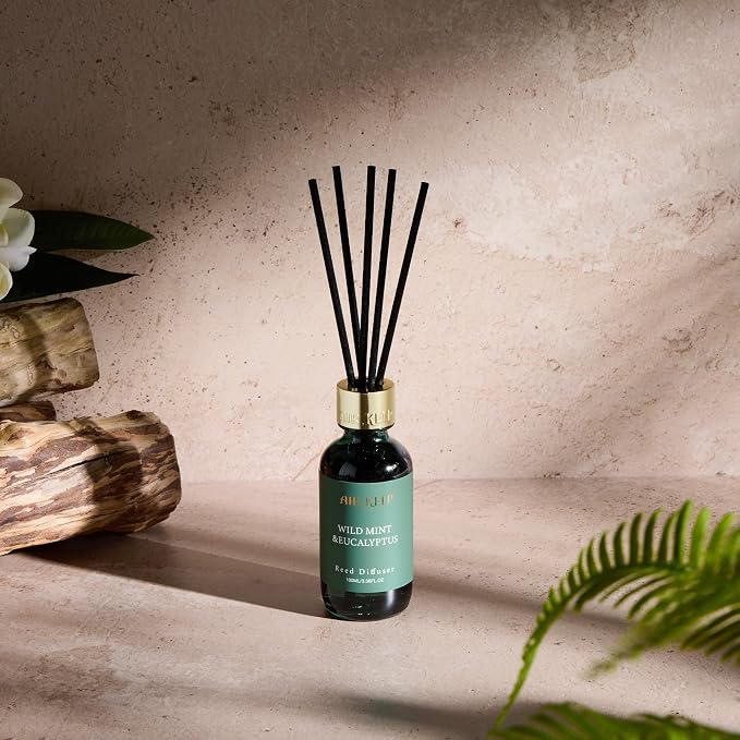 Airkeep Reed Diffuser Set, 3.38 fl oz (100 ml) - Wild Mint&Eucalyptus Oil Diffusers with 8 Reed Sticks, Home Fragrance Reed Diffuser for Bathroom Shelf Decor
