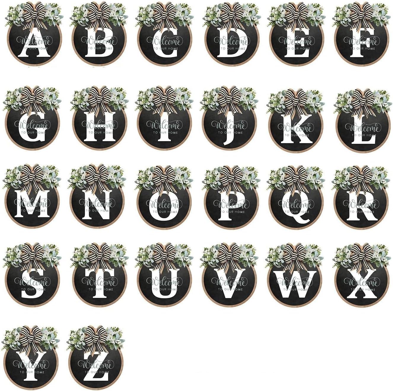 Last Name All Year Round Front Door Garland, Rustic Round Wood Wreaths wall Hanging Outdoor, Farmhouse, Porch, for Spring Summer Fall All Seasons Holiday Halloween Christmas (C)
