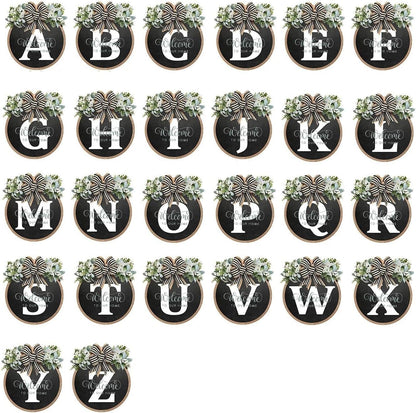 Last Name All Year Round Front Door Garland, Rustic Round Wood Wreaths wall Hanging Outdoor, Farmhouse, Porch, for Spring Summer Fall All Seasons Holiday Halloween Christmas (C)