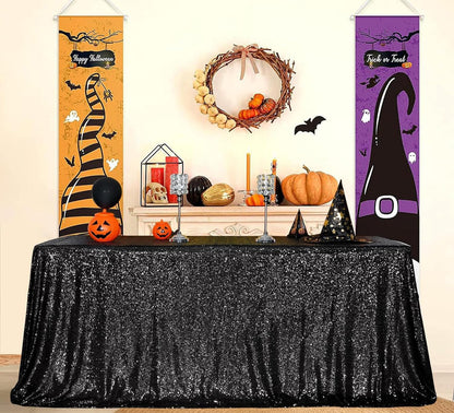 Juya Delight 60" x 102" Black Sequin Tablecloth Rectangle Sequin Table Cover for Wedding Birthday Party Festival Ceremony Cake Dessert Table