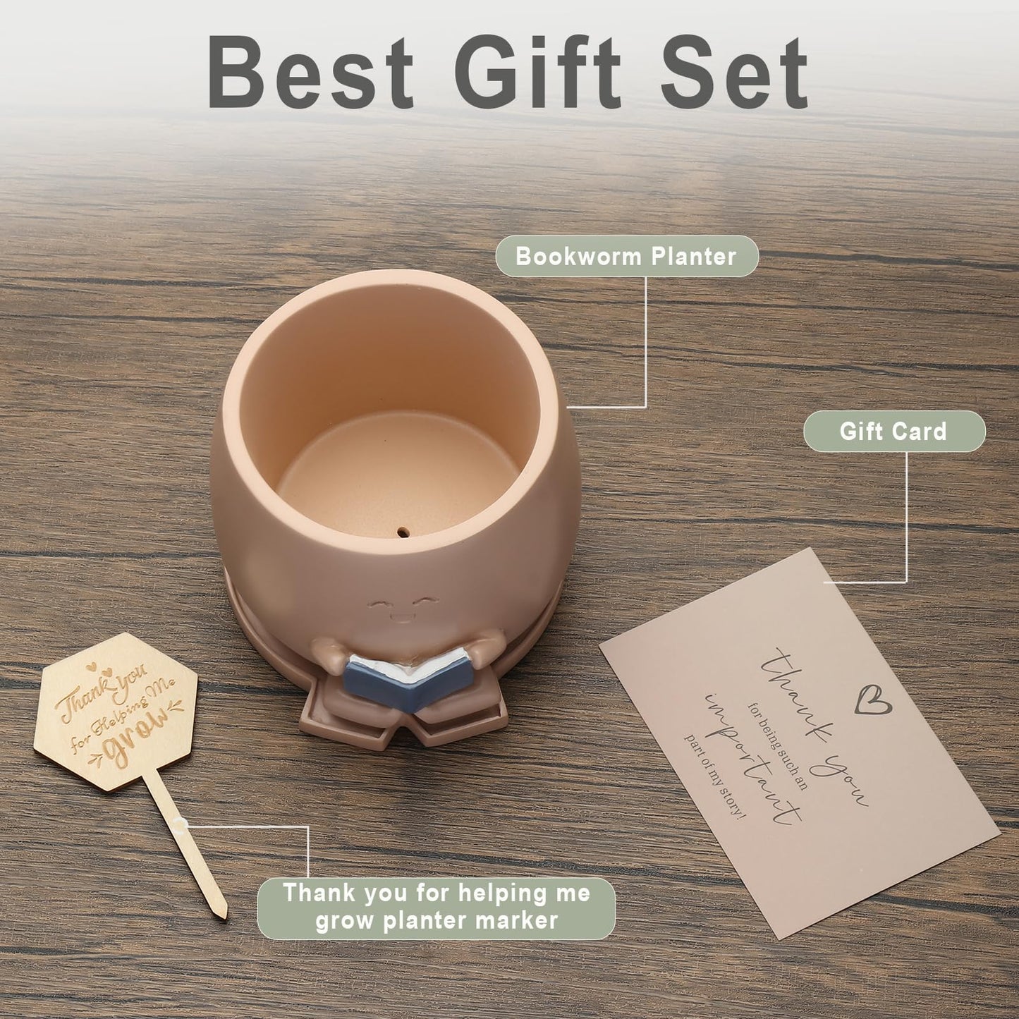 Onzbala Bookworm Planter Pot with Drainage Cute Plant Pots for Succulents & Small Plants | Teacher Gifts Housewarming|Book Lover Gift, Indoor Planters | Christmas Teacher Gift Mother Dad Appreciation