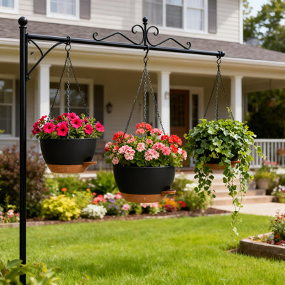 UOUZ Set of 3-10 Inch Self Watering Hanging Planters for Indoor Outdoor，Hanging Plant Pots with Drainage & Removable Tray, Hanging Pots Holder for Ivy, Pothos, Ferns, Balcony & Patio, Black with Brown