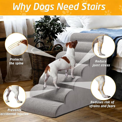 35" H Dog Stairs for Small and Medium Dogs 7-Step Ramps for High Beds and Couch Non-Slip Extra Wide Pet Stairs for Old Dogs and Puppy and Cat - Stable & Durable with Machine Washable Cover Indoor