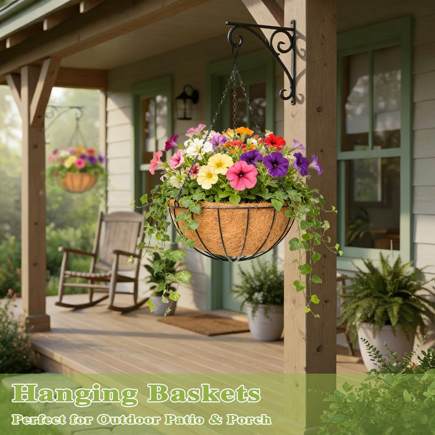 Qusuxi 4 Pack 14 Inch Hanging Baskets for Plants Outdoor Metal Hanging Planter Hanging Flower Baskets with Coco Fiber Liners Chain Round Wire Plant Holder Hanging Flower Pots(Watermelon)