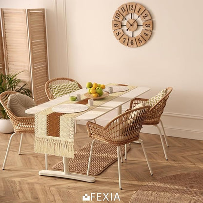 FEXIA Boho Table Runner 60 Inches Long Macrame Summer Decor Coffee Table Cover Farmhouse Stylewith Tassels for Party Bohemian Rustic Wedding Bridal Shower Dining Room Middle Brown (12x60 Inches)