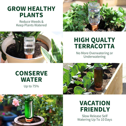 Soilagua Terracotta Watering Spikes, Wine Bottle Watering Stakes, Slow Release Self Watering Planter Insert for Out | Indoor Plants, Vacation Plant Watering Devices, Automatic Plant Waterer, 4-Pack