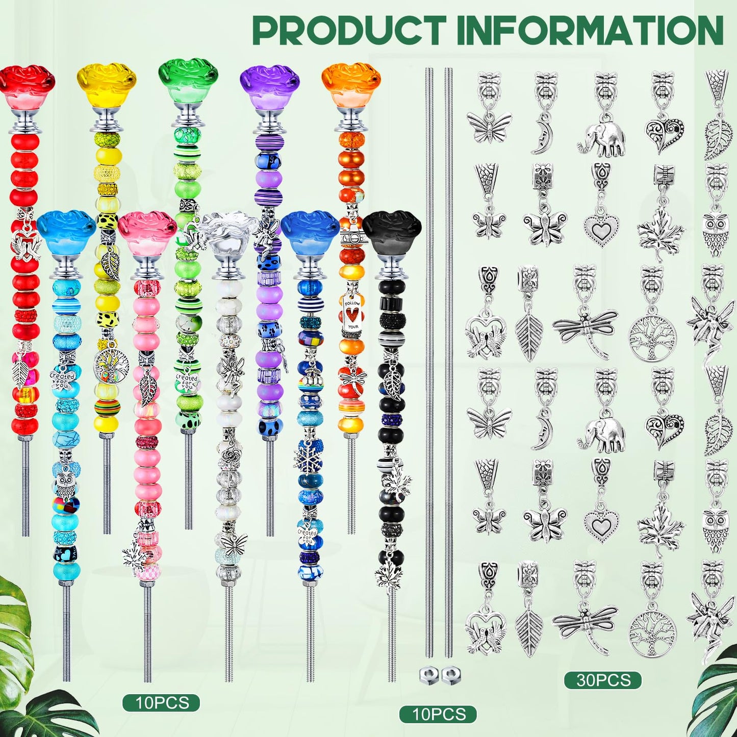 Lineshading 10 Sets Beaded Garden Stakes Kit,Rose Garden Stakes Accessories (Bright Color)