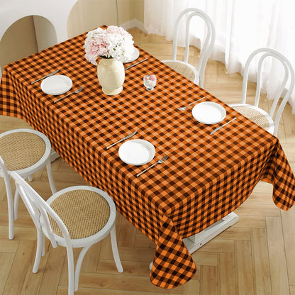 SASTYBALE Buffalo Plaid Vinyl Tablecloth Rectangle 52 x 70 Inch with Flannel Backing, Waterproof Plastic Table Cloth, Heavy Duty Tables Cover for Dining, Party, Indoor, Outdoor, Orange and Black