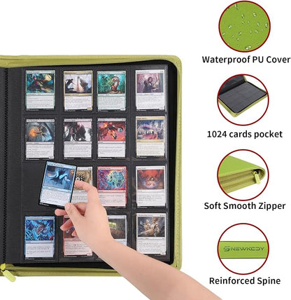 Snekdy premium 1024-pocket trading card binder, 16-pocket cards album, waterproof PU-leather Cover album with side loading, holds gaming, baseball, basketball & sports cards (Cyan)