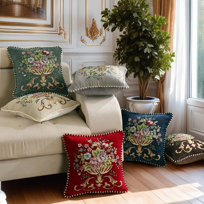 Qupace Set of 2 Brown Vintage Embroidered Throw Pillow Covers 18x18in,Floral Cushion Cover for Sofa Couch Bedroom,Coffee Pillow Covers