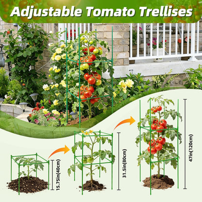 NRWRTY 3 Pack Square Tomato Cages with 3 Plant Covers, 47 Inch Tall Cages for Tomato, Tomato Trellis with Bird Netting, Vertical Garden Trellis for Climbing Plants Vegetables in Outdoor