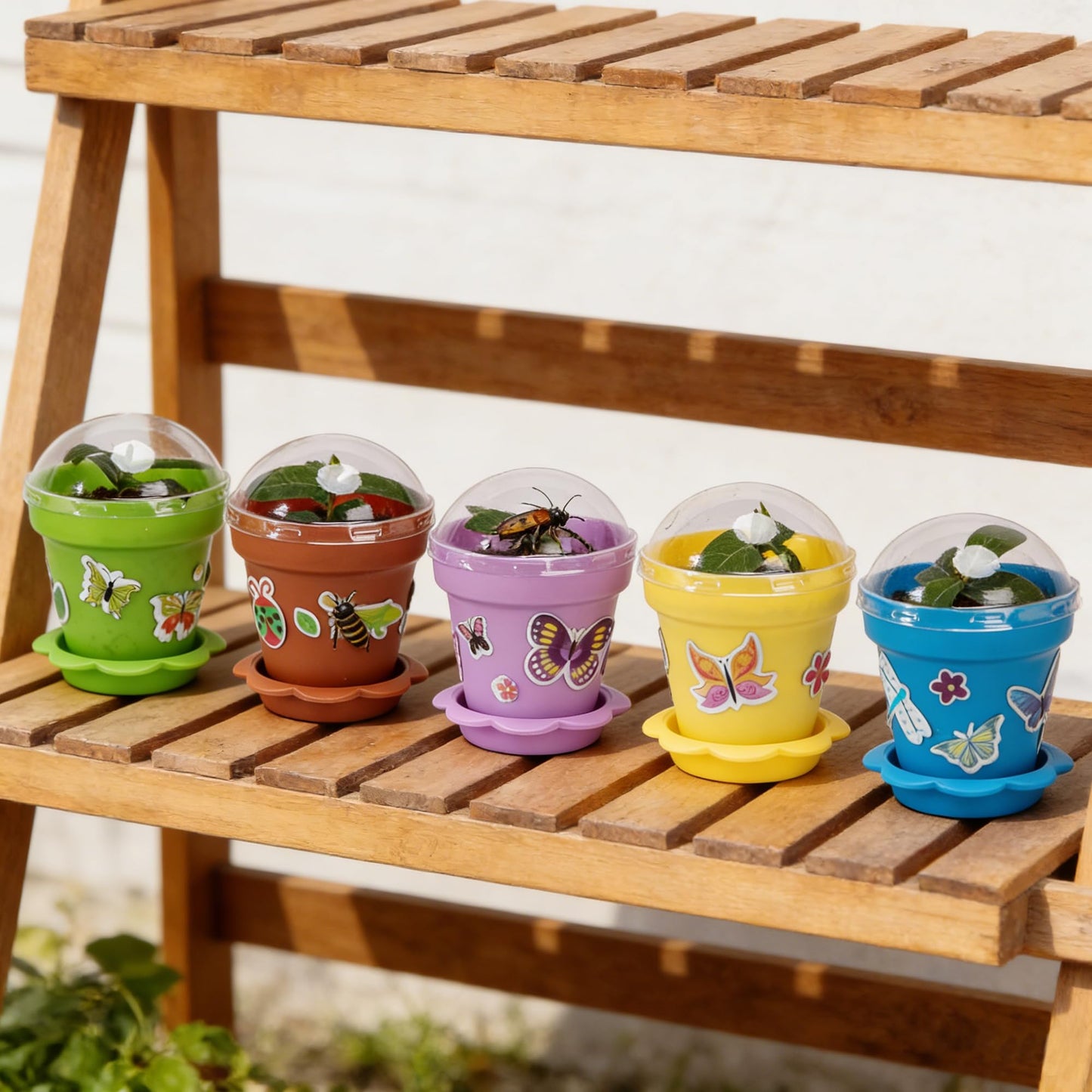 25 Packs Cupcake Plant Nursery Pots with Humidity Dome, Small Plastic Flower Plant Pots with 20 Sheet Stickers, Seeds Starter Pot Flower Planting Container for Seedlings Succulent Display (Mix Colors)