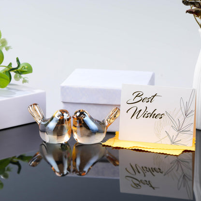 Qianwei 2PCS Crystal Bird Figurine Collectible - Handmade Blown Glass Birds Animals Figurines Crystal Office Desk Table Home Decor Paperweight (2pcs Champagne)