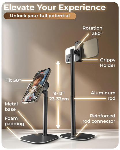 COOPER ChatStand, Adjustable Cell Phone Stand for Desk, Phone Stand for Recording, iPhone Holder for Filming, Small iPhone Tripod, Soporte para Celular, Fits Samsung, Android, (Night Black)