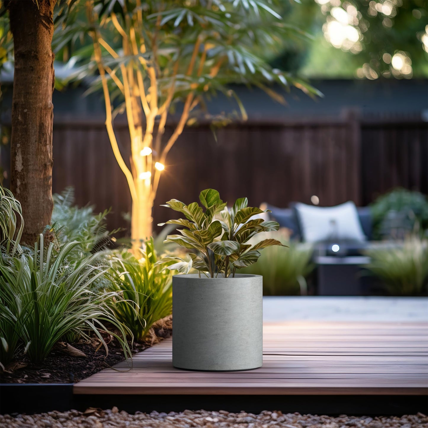 Kante 12.6" Dia Round Concrete Planter, Modern Style Large Cylindrical Plant Pot with Drainage Hole and Rubber Plug for Indoor Outdoor Patio, Natural Concrete