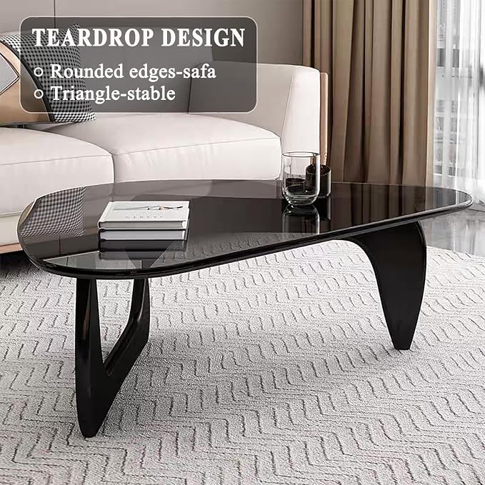 Modern Glass Coffee Table, Mid Century Coffee Table, Small Coffee Table for Living Room,Suitable for Bedroom Living Room Reception Office Tables (Black/Grey, Small)
