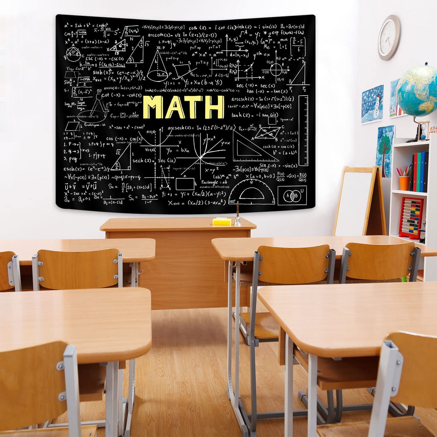 GOAOK Math Tapestry, 60x40 Inch, Polyester, Geometric Pattern, Black, Unframed, Wall Mount, Apartment/Dorm Decor
