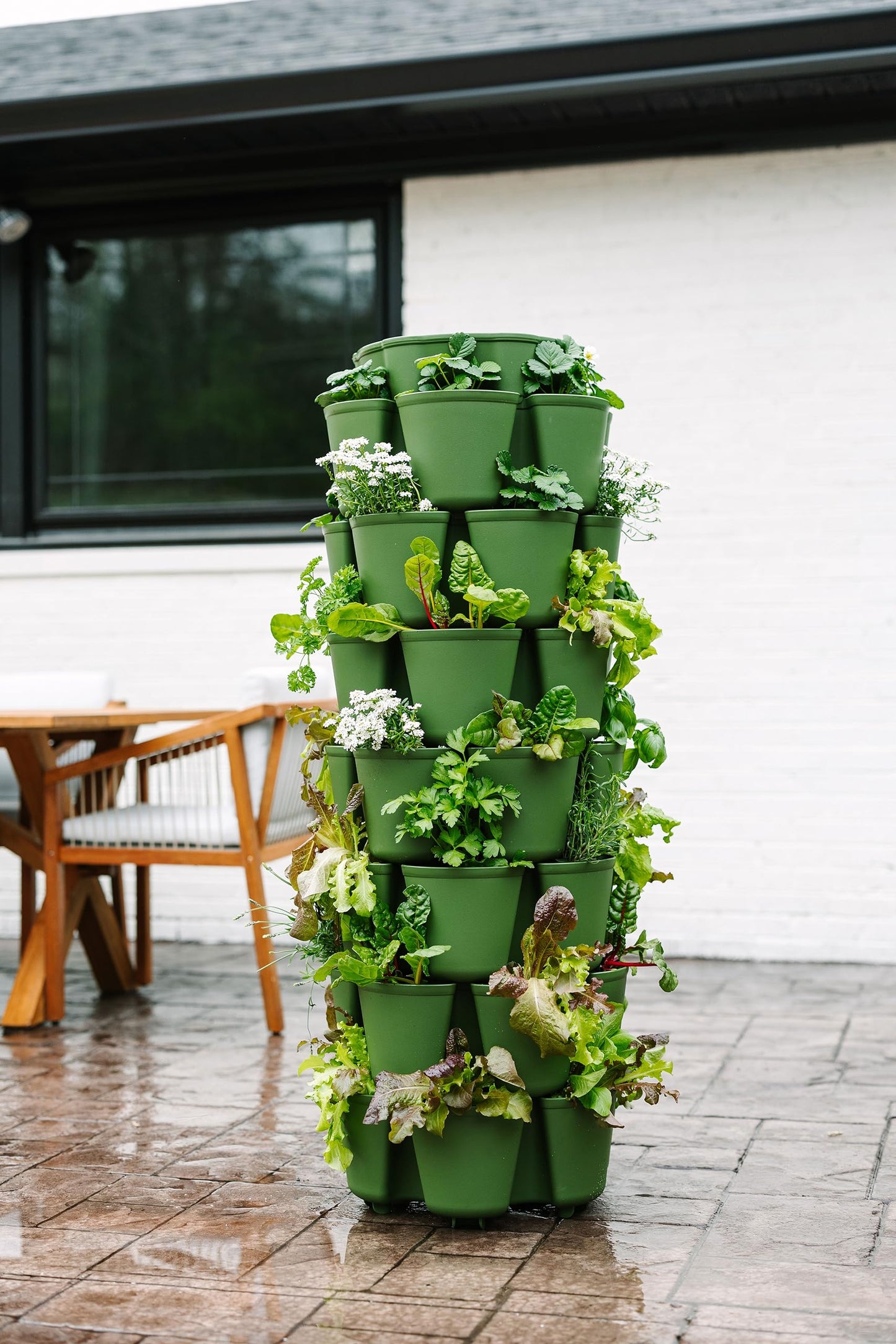 Greenstalk 7 Tier Leaf Vertical Planter for Growing a Variety of Strawberries, Vegetables, Herbs, & Flowers (Evergreen)