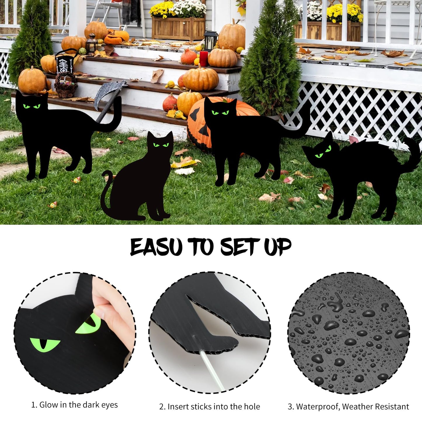 Halloween Decorations Outdoor 6 PCS Black Cat Yard Signs with Stakes Scary Silhouette with Glow in Eyes Waterproof for Yard Lawn Garden Indoor Home Halloween Decor