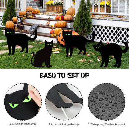 Halloween Decorations Outdoor 6 PCS Black Cat Yard Signs with Stakes Scary Silhouette with Glow in Eyes Waterproof for Yard Lawn Garden Indoor Home Halloween Decor