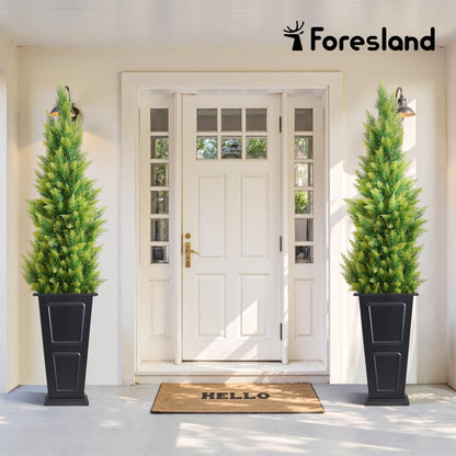 23" Tall Metallic Planter for Outdoor Plants Set of 2, Tapered Steel Flower Pot with Removable Middle Partition Drainage Holes, Large Metal Planters for Front Porch, Garden, Patio, Balcony, Black