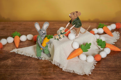 Primitives by Kathy Garden Rabbit Collectible Felt Critter, 9.75-inch, with Handmade Details, Holding Large Carrot, use for Tiered Tray or Tablescape with Our Other Easter & Spring Figures and Decor