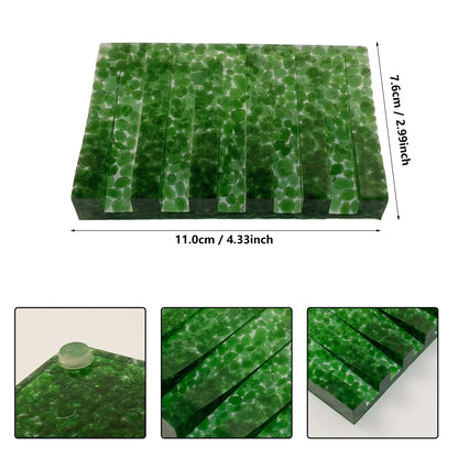 Vinsiora Soap Dish Rectangular Self Draining Holder with Natural Green Bead Inclusions Handcrafted Bathroom Tray Modern Decor Accessory 4.33 x 2.99 x 0.59 Inches (Green Crystal Single-Drain Soap Rack)