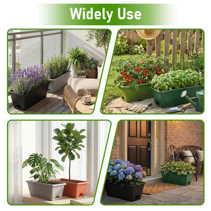 CAKKVDE 7 Pack Window Box Planters, 17 Inch Plastic Rectangular Flower Pots for Indoor/Outdoor Plants, Herbs, Vegetables, Includes Trowel, Waterproof Mat & Gloves (Brick-red)