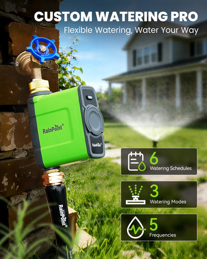 RAINPOINT WiFi Water Timer for Garden Hose, WiFi Sprinkler Controller, Smart Hose Timer Valve, Automatic Drip Irrigation System/Rain Delay for Garden/Lawn/Yard (Brass Inlet & Outlet, No Gateway)