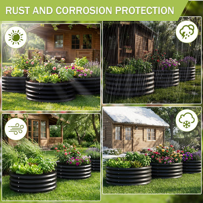 AHEONLAR 3 Pack 2x2x1 ft Round Galvanized Raised Garden Bed Kit Round Metal Flower Box Large Planter Raised Beds Outdoor Garden for Planting,Fruit,Herb Black