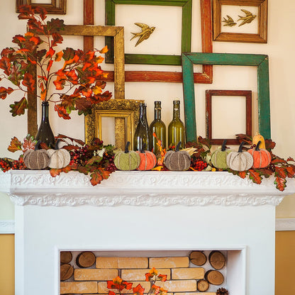 AnyDesign 16Pcs Fall Thanksgiving Pumpkin Hanging Ornament Green Flaxen Orange Brown Burlap Pumpkin Hanging Decors for Autumn Harvest Halloween Christmas Party Tree Mantel Wall Home Decoration