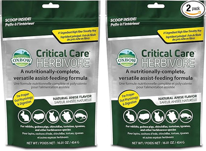 Oxbow Critical Care Herbivore Assist Feeding Formula for Rabbits & Guinea Pigs, High Fiber Timothy Hay Recovery Food, Natural Anise Flavor, Vet Recommended Emergency Nutrition, 454g 2 Pack