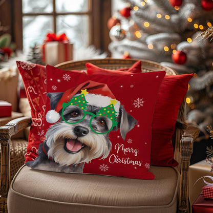 sdfkmlcdl Christmas Schnauzer Pillow Covers 18x18, Schnauzer Gifts for Women Men, Merry Christmas Dog Snowflake Decorative Throw Pillow Covers for Home Bedroom Living Room Sofa