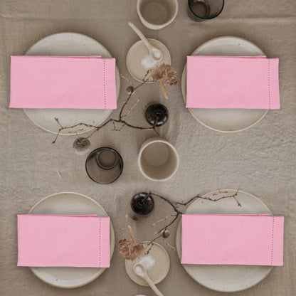 Goroly Home Decorative Cloth Dinner Napkins Hemstitched, Wedding, Cocktail & Party Napkins, Mitered Corners, Machine Washable, 12 Elegant Table Napkins for Special Occasions - 18x18 Inch - Baby Pink