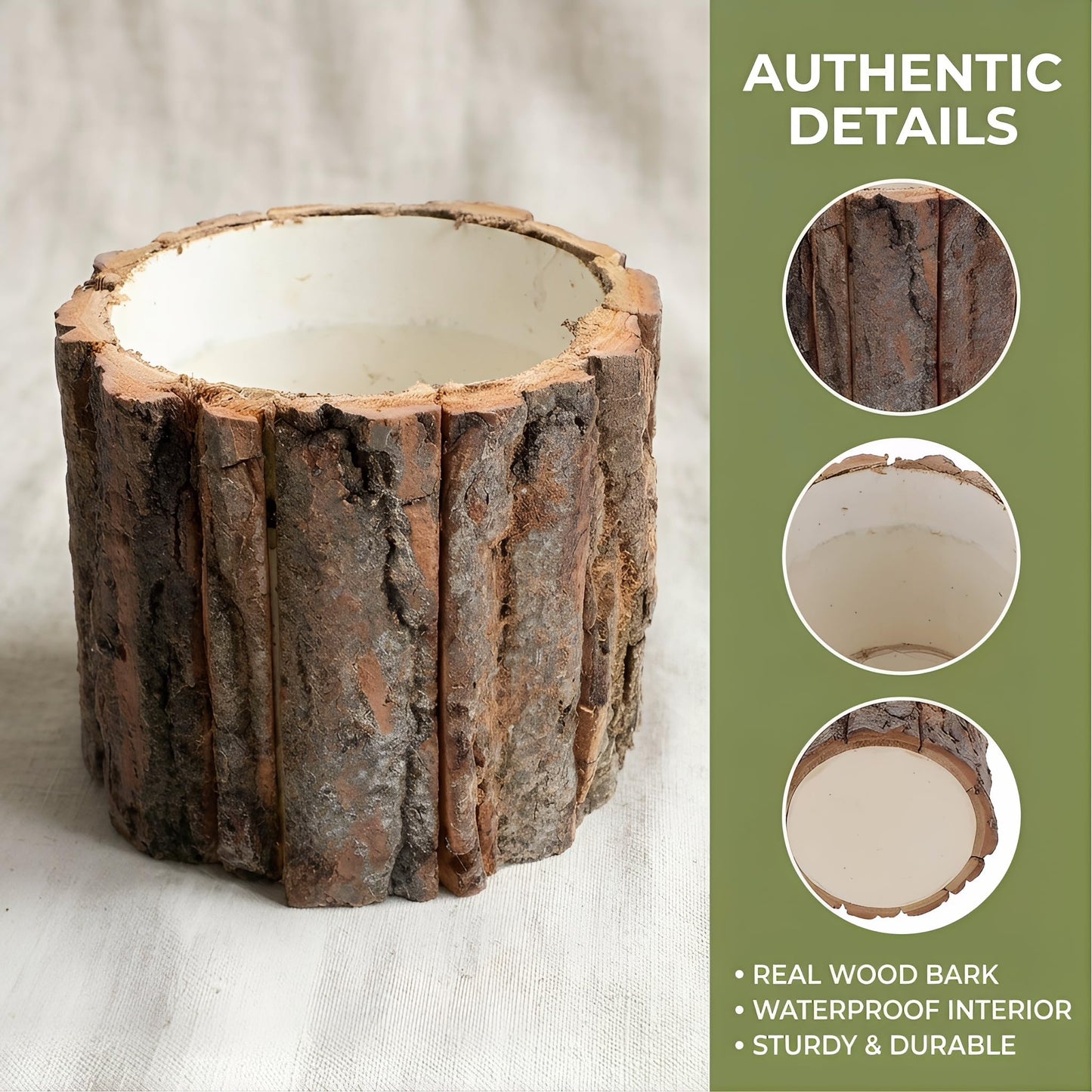Totority Rustic Wood Bark Planter, Natural Tree Stump Flower Bucket for Indoor Outdoor Decor, Farmhouse Log Pot Centerpiece for Wedding, Patio, Garden & Windowsill, Unique Driftwood Style Vase