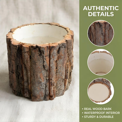 Totority Rustic Wood Bark Planter, Natural Tree Stump Flower Bucket for Indoor Outdoor Decor, Farmhouse Log Pot Centerpiece for Wedding, Patio, Garden & Windowsill, Unique Driftwood Style Vase