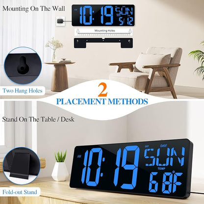 17.2"Large Digital Wall Clock Large Display with Remote Control 180°Visible | Timer with Temperature Date Week Auto DST Adjustable Brightness, for Living Room Classroom Garage Gym Gift for Senior Mom Dad