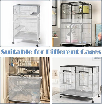 Trinkrittey Large Bird Cage Seed Catcher, 31 x 118 inches Adjustable Large Bird Cage Cover Elastic Band Mesh Cages Cover Skirt Nylon Mesh for Parakeet Parrot Cages